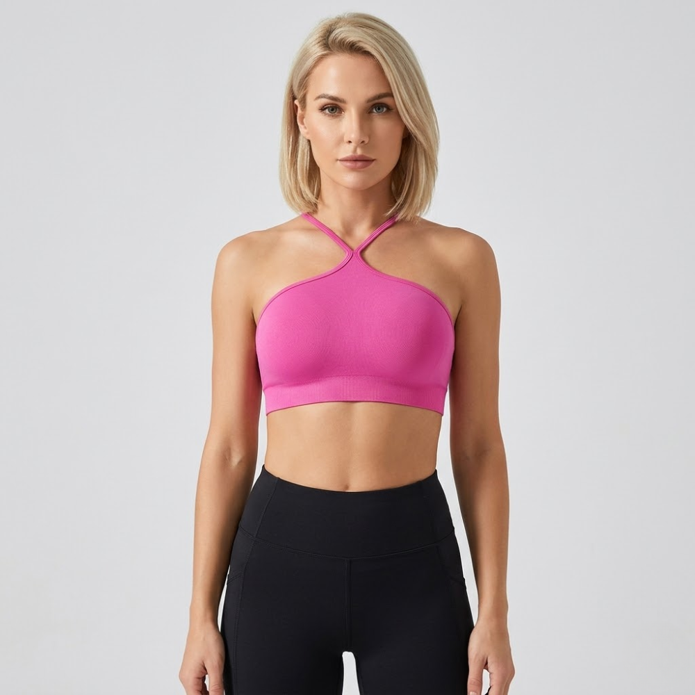 Criss Cross Crop Top for Women – Halter Neck Sleeveless Workout Gym Top