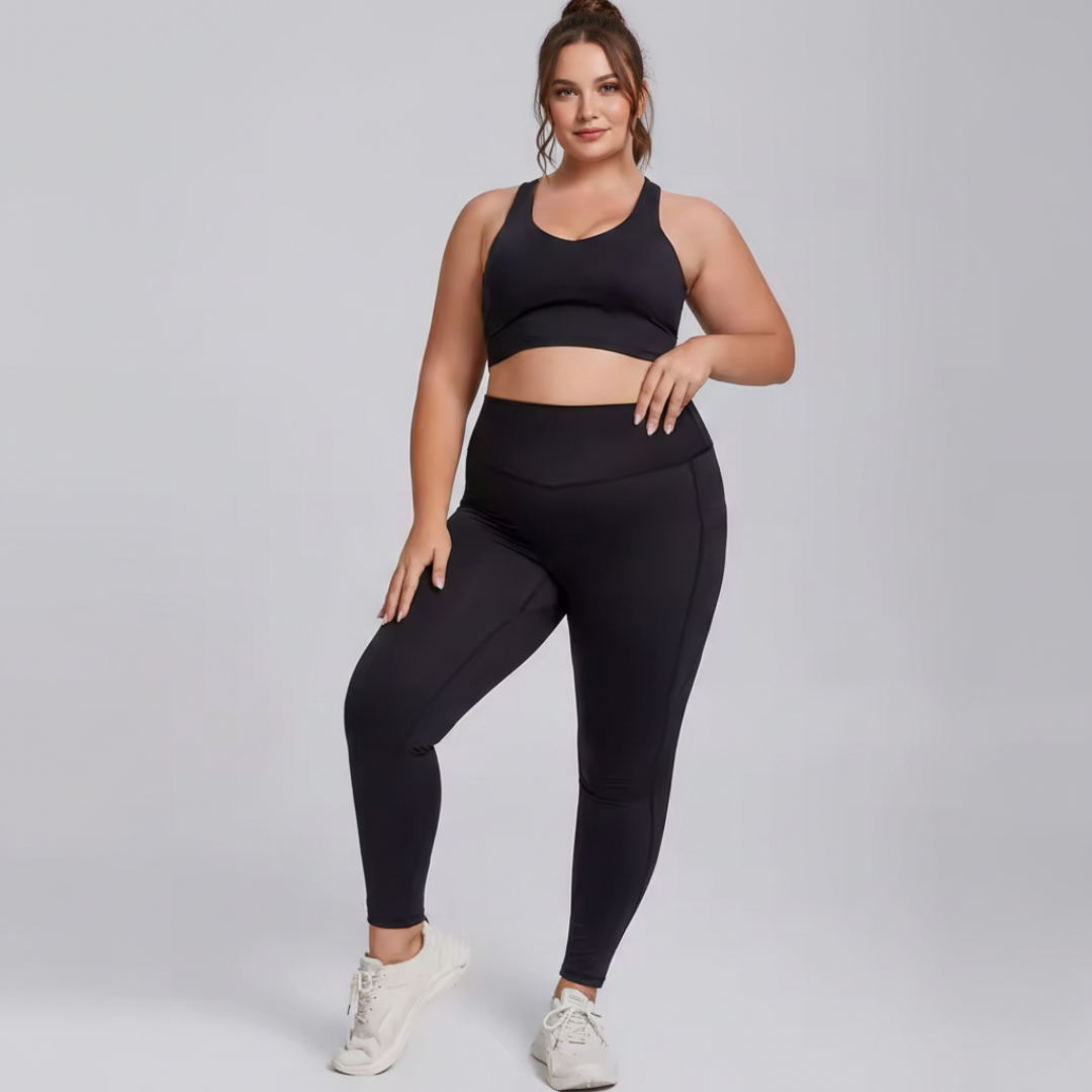 Plus Size 2 Piece Workout Set for Women – Sports Bra and High Waisted Leggings Activewear