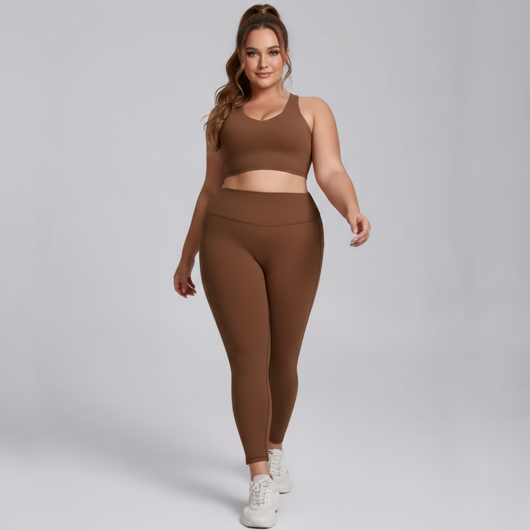 Plus Size 2 Piece Workout Set for Women – Sports Bra and High Waisted Leggings Activewear