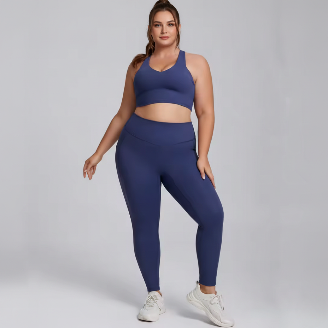 Plus Size 2 Piece Workout Set for Women – Sports Bra and High Waisted Leggings Activewear