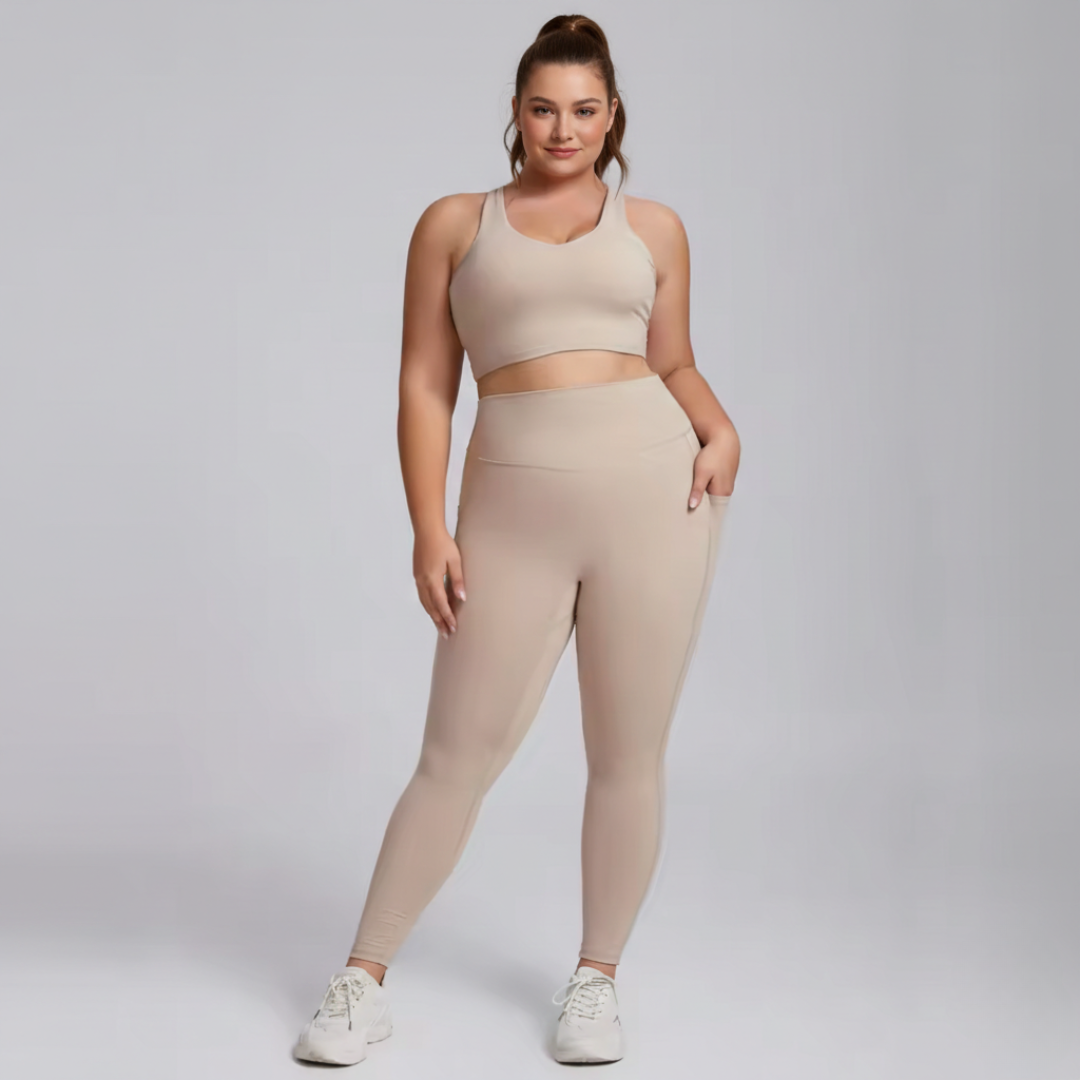 Plus Size 2 Piece Workout Set for Women – Sports Bra and High Waisted Leggings Activewear