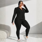 Plus Size 2 Piece Workout Set for Women – Zip Jacket with Thumb Holes and Leggings Activewear