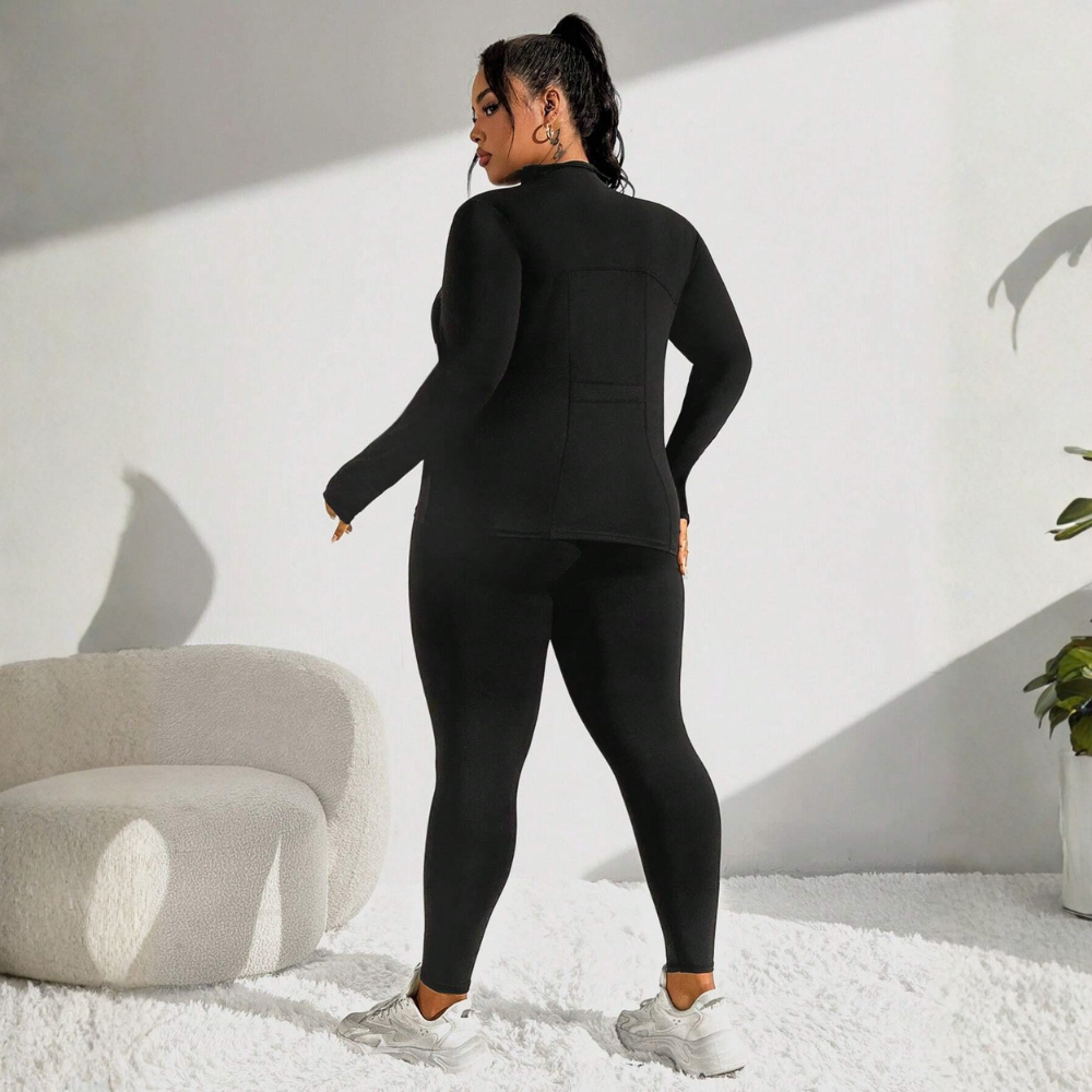 Plus Size 2 Piece Workout Set for Women – Zip Jacket with Thumb Holes and Leggings Activewear