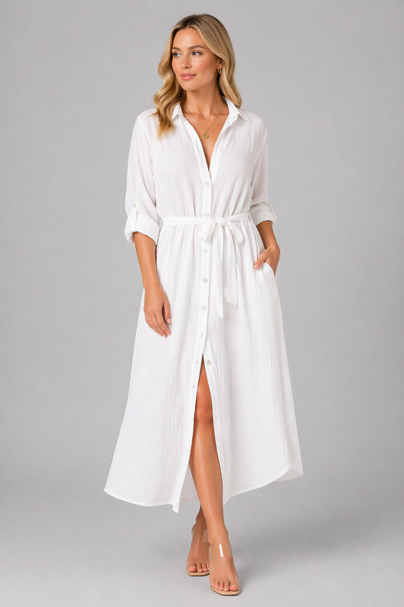 Elena Women's Muslin Maxi Dress - Khaki Casual Summer Dress