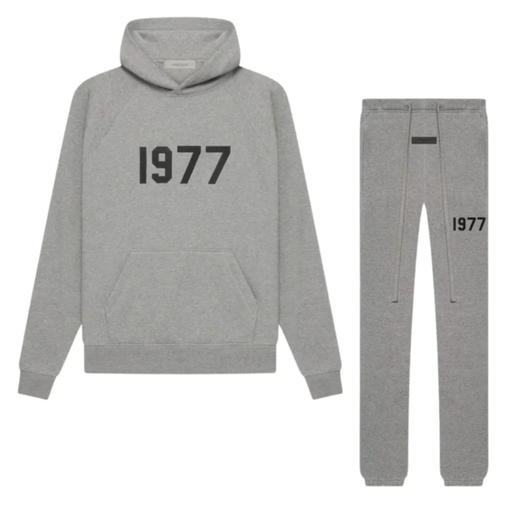 Fear of God Essentials 1977 Dark Oatmeal Logo Hoodie and Joggers Set