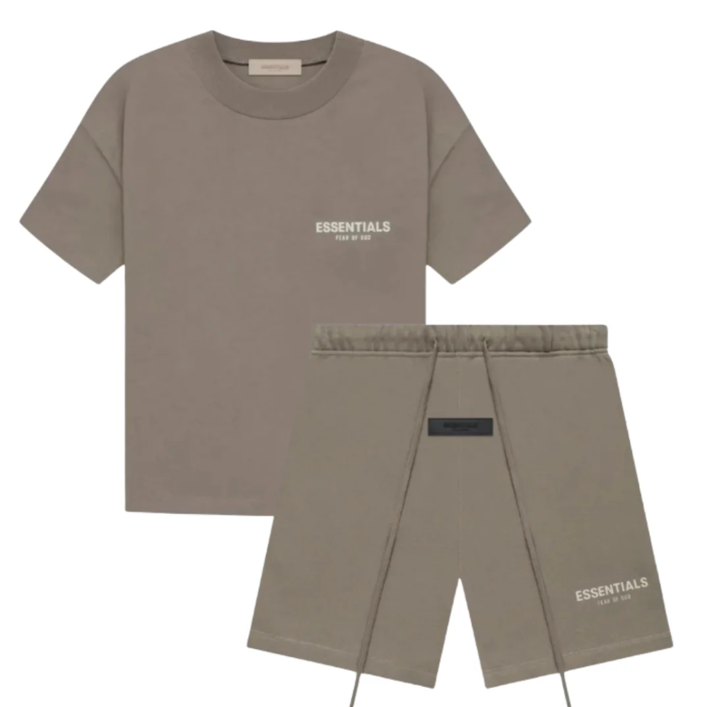 Fear of God Essentials Desert Brown Logo T-Shirt and Shorts Set
