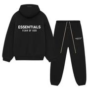 Fear of God Essentials FW24 Black Hoodie and Joggers Set with White Logo