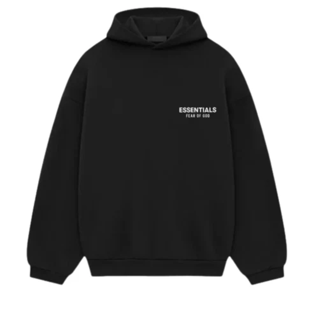Fear of God Essentials FW24 Black Hoodie and Joggers Set with White Logo