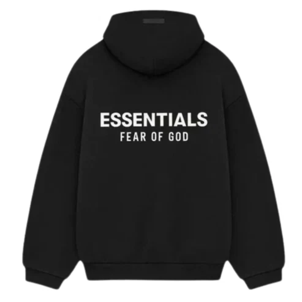 Fear of God Essentials FW24 Black Hoodie and Joggers Set with White Logo
