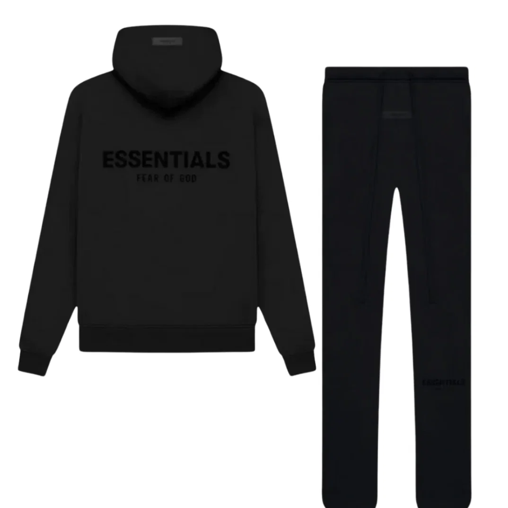 Fear of God Essentials Limo Black Tonal Logo Hoodie and Joggers Set