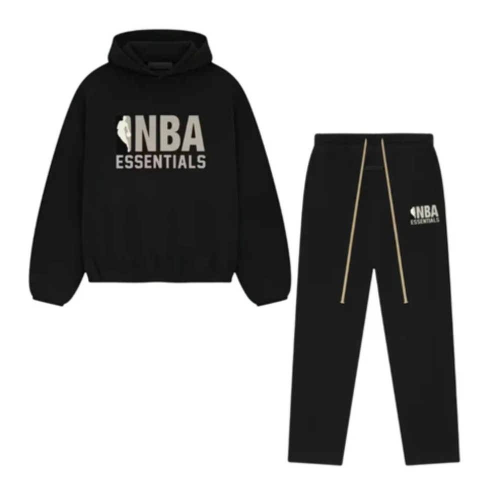 Fear of God Essentials NBA Black Logo Hoodie and Sweatpants Set
