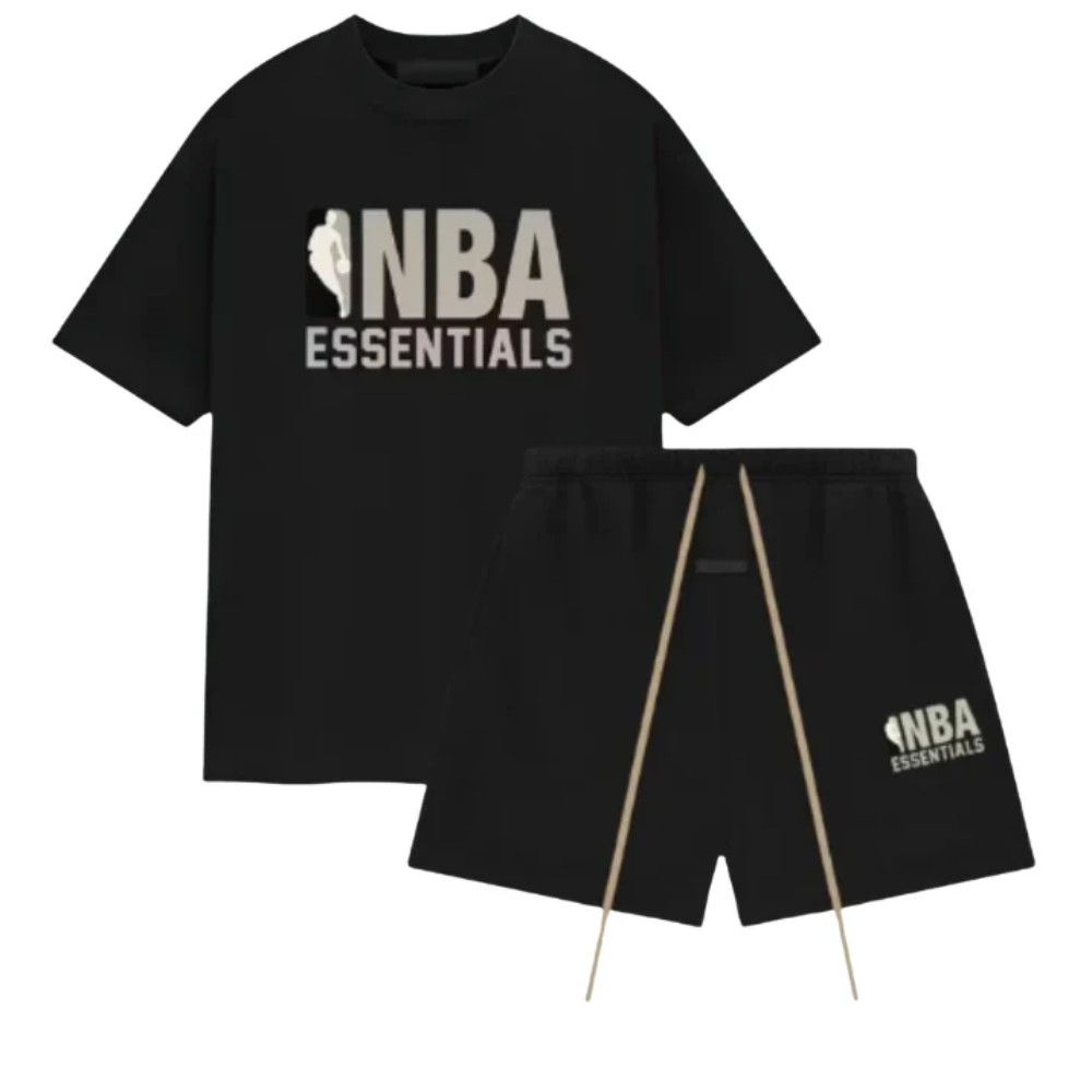 Fear of God Essentials NBA Black Logo T-Shirt and Shorts Set