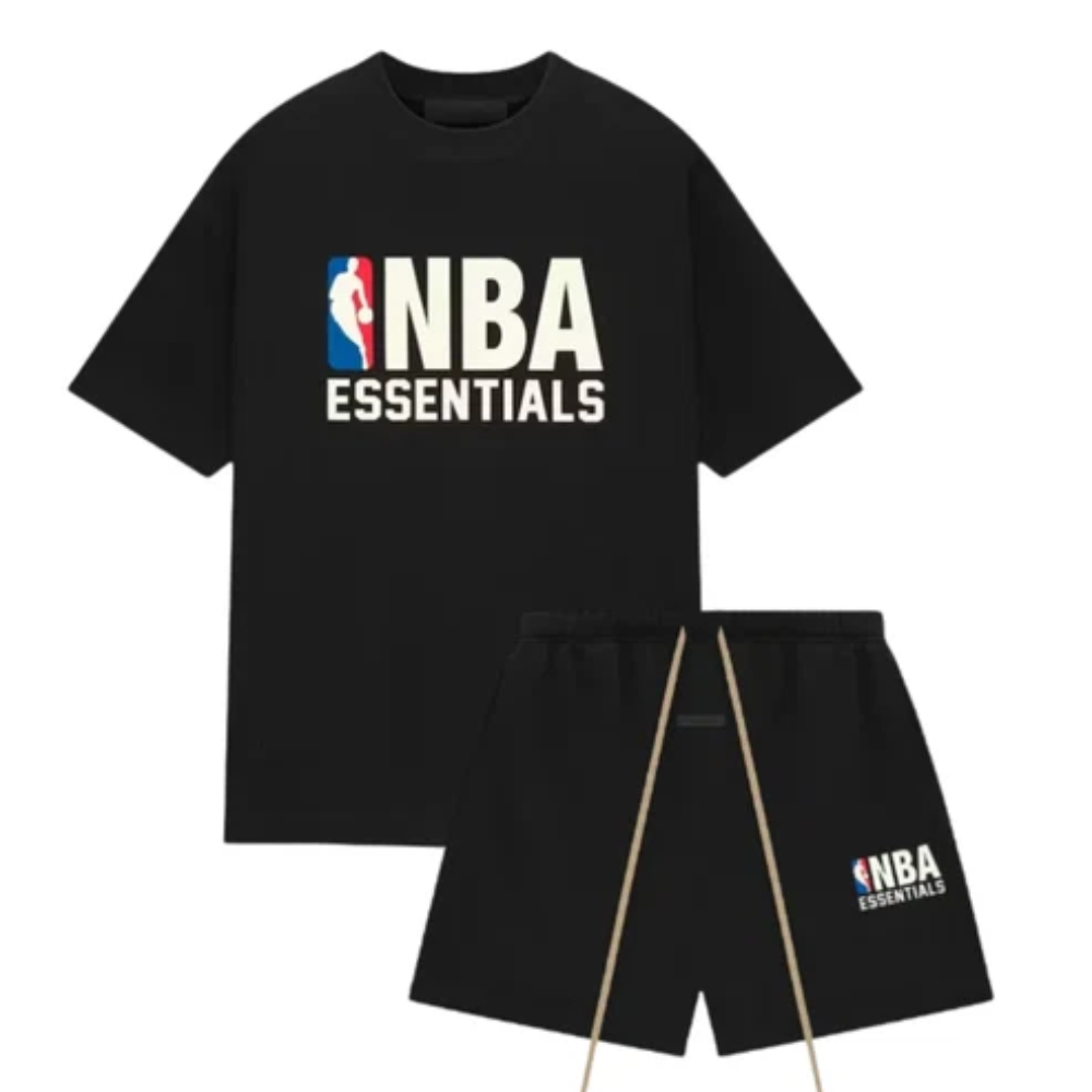 Fear of God Essentials NBA Black Logo T-Shirt and Shorts Set