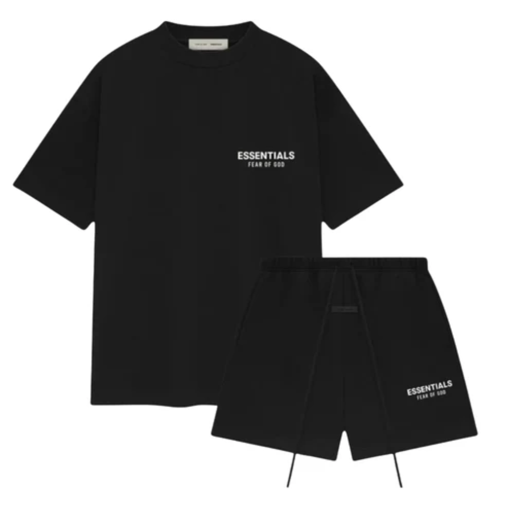 Fear of God Essentials SS25 Jet Black Logo T-Shirt and Shorts Set