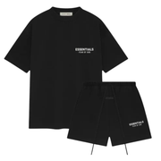 Fear of God Essentials SS25 Jet Black Logo T-Shirt and Shorts Set