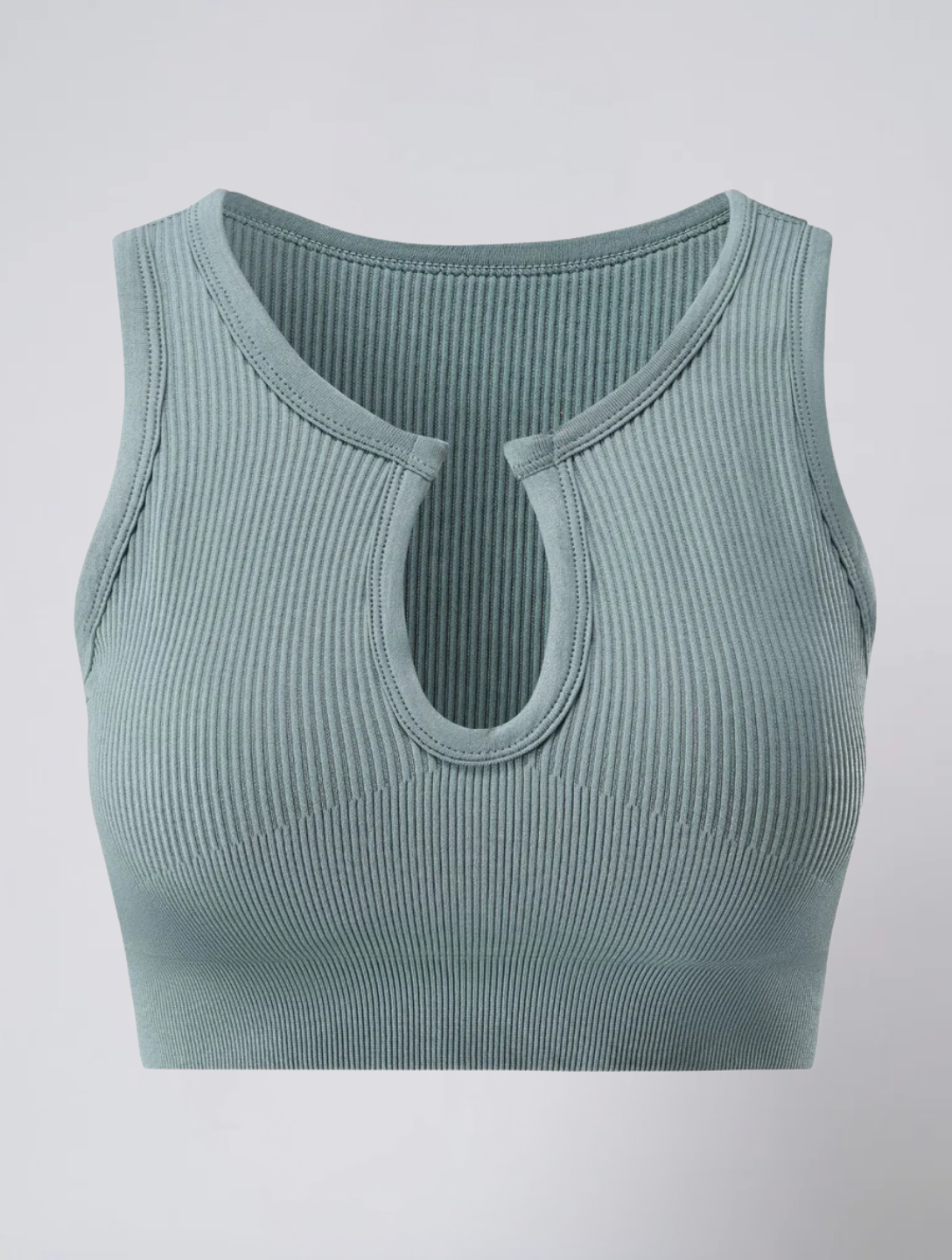 Seamless Ribbed Crop Top for Women – Stretch Fit Top with Keyhole Front Detail