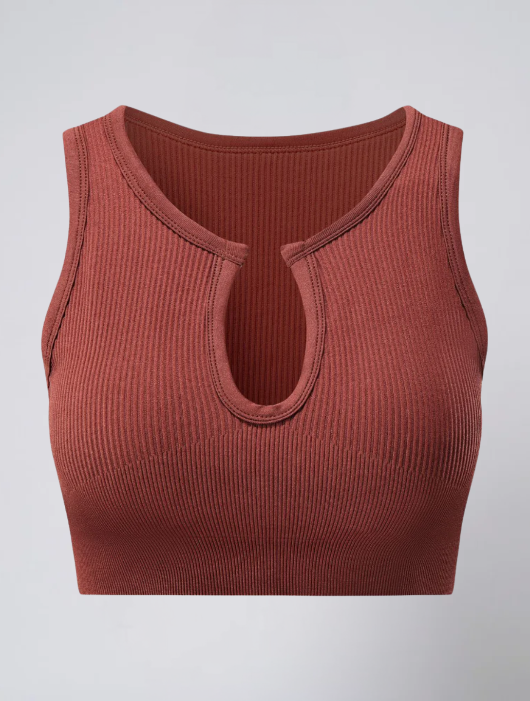 Seamless Ribbed Crop Top for Women – Stretch Fit Top with Keyhole Front Detail