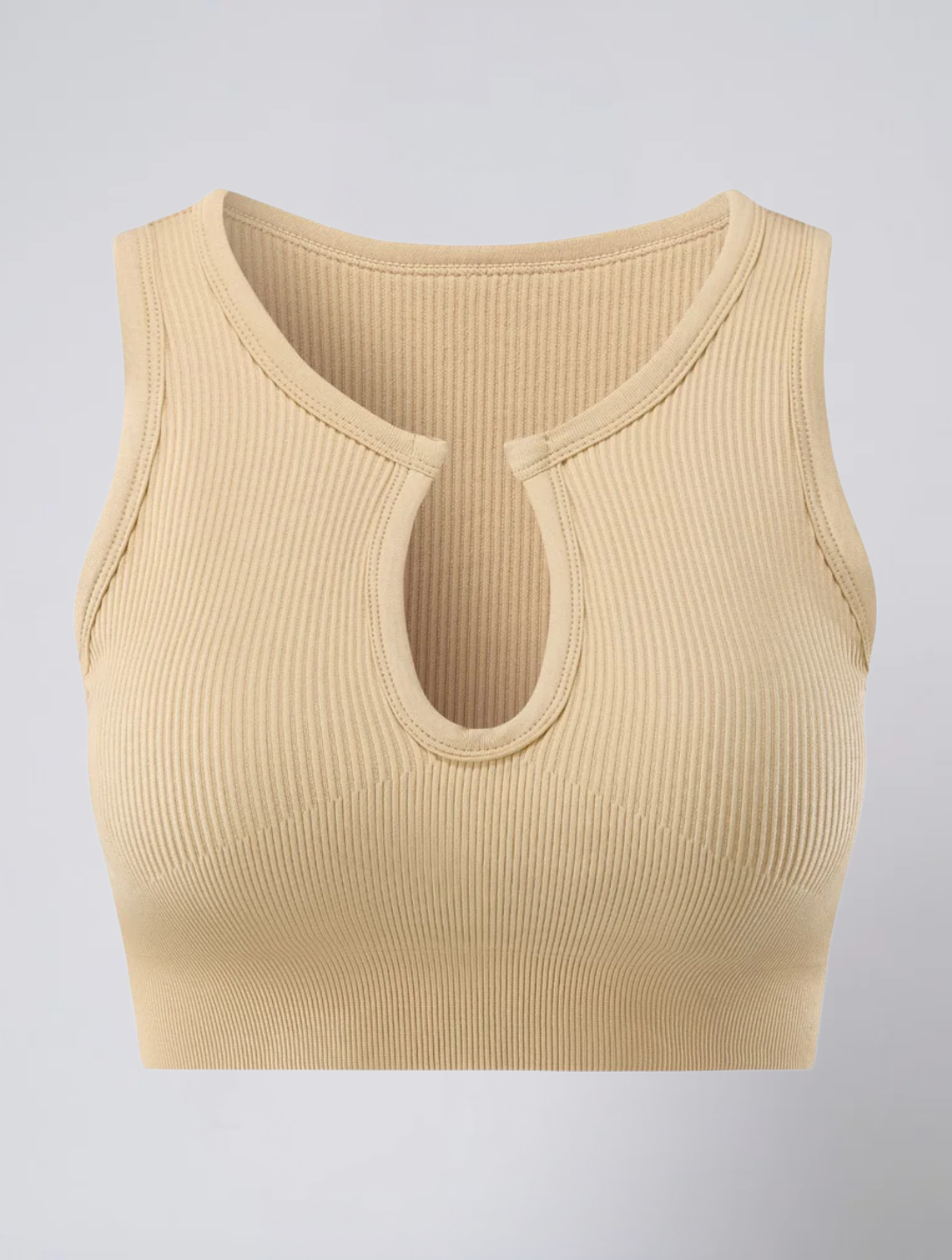 Seamless Ribbed Crop Top for Women – Stretch Fit Top with Keyhole Front Detail