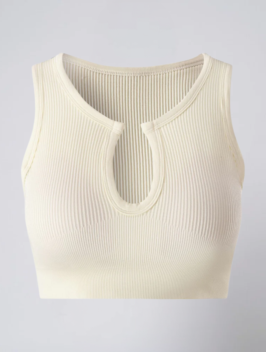 Seamless Ribbed Crop Top for Women – Stretch Fit Top with Keyhole Front Detail
