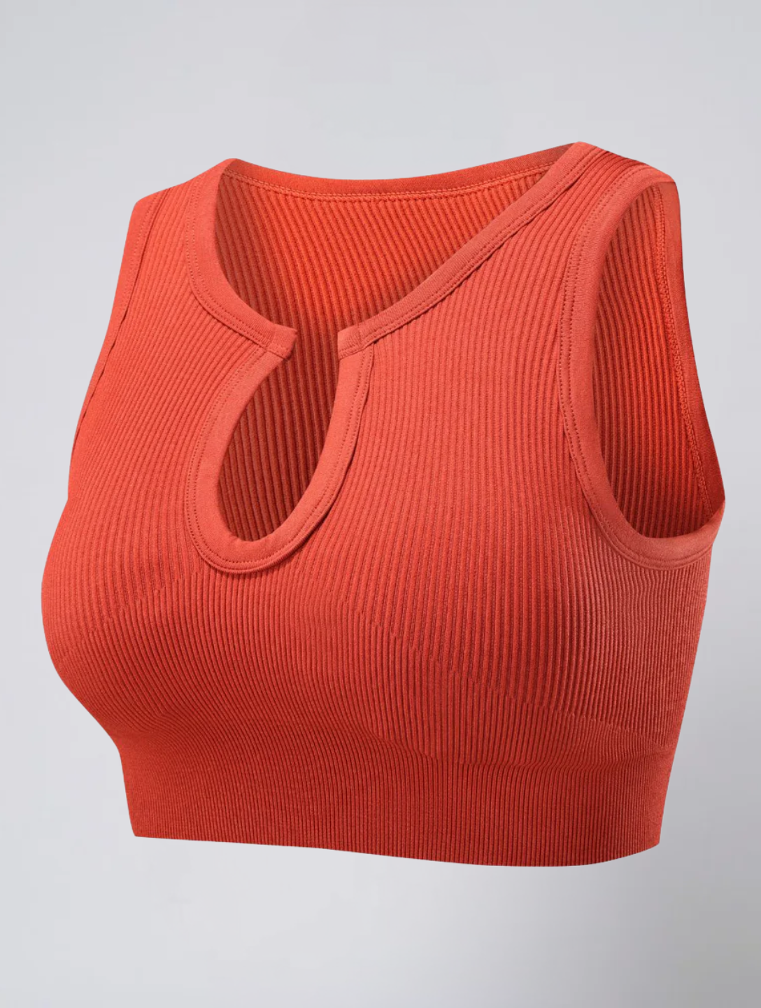 Seamless Ribbed Crop Top for Women – Stretch Fit Top with Keyhole Front Detail