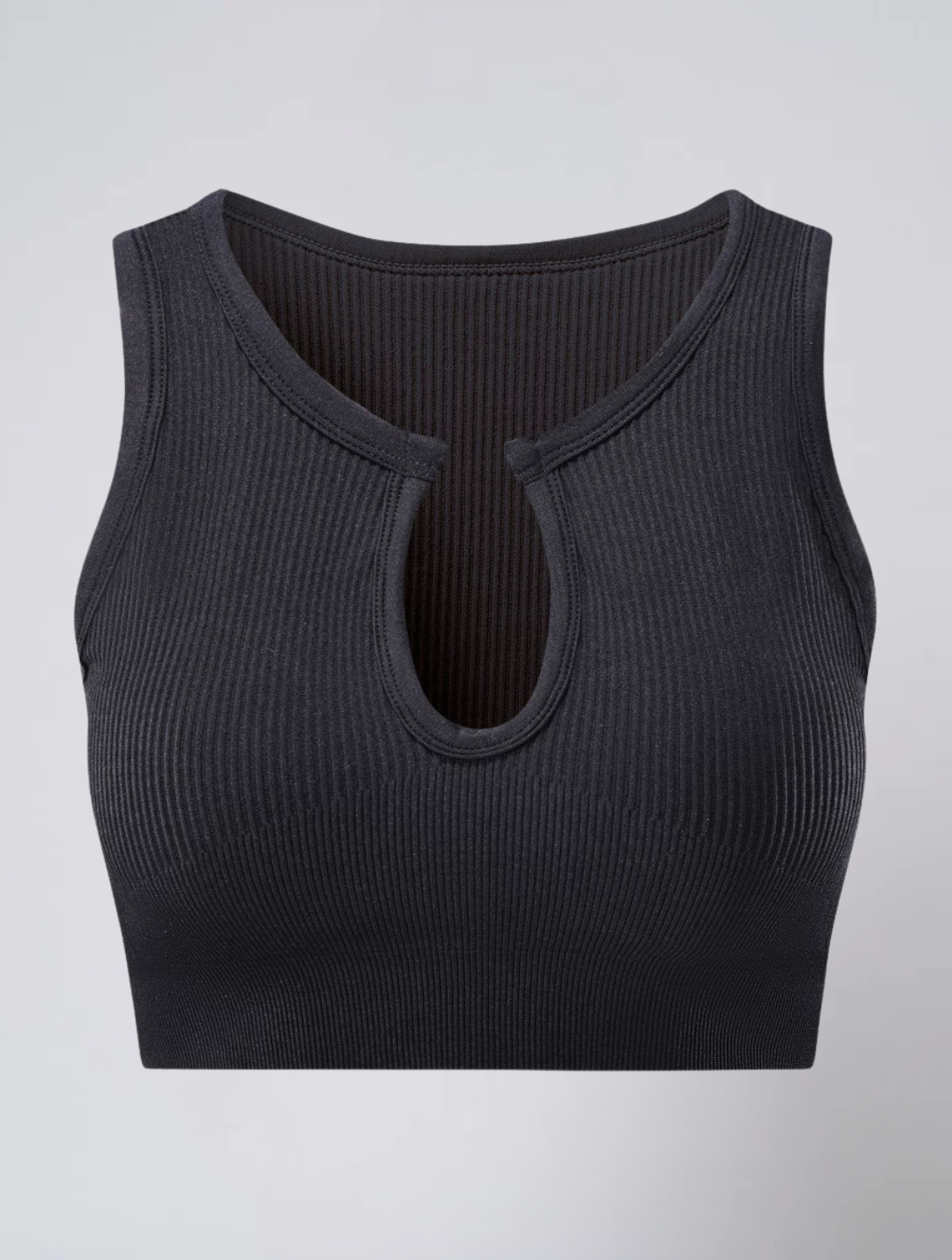 Seamless Ribbed Crop Top for Women – Stretch Fit Top with Keyhole Front Detail