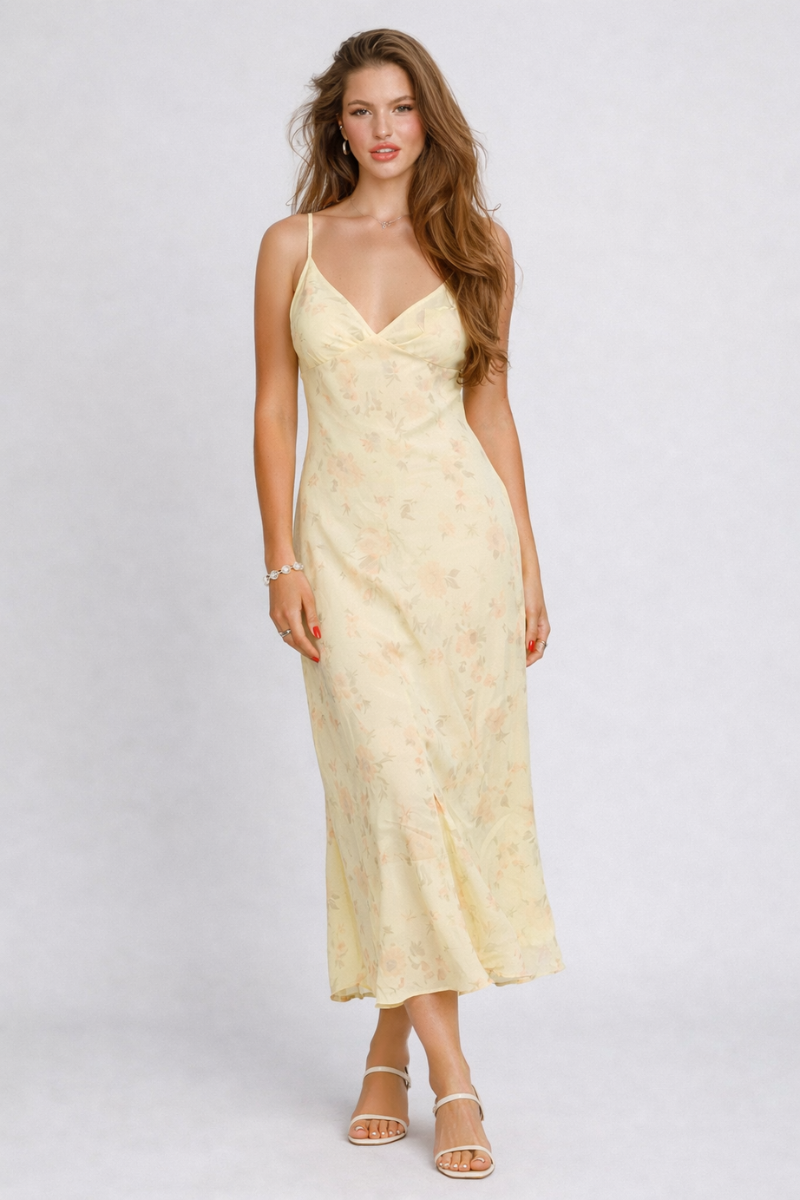 Floral Backless Maxi Dress for Women – Summer Beach Vacation Dress