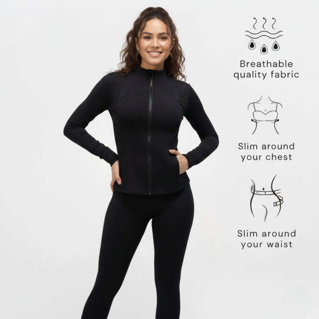 Women’s Zip Up Gym Jacket – Fitted Activewear Jacket with Full Zip Front