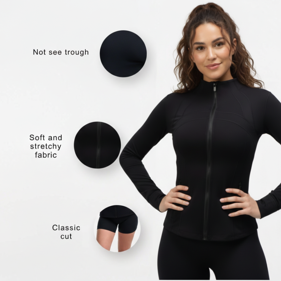 Women’s Zip Up Gym Jacket – Fitted Activewear Jacket with Full Zip Front