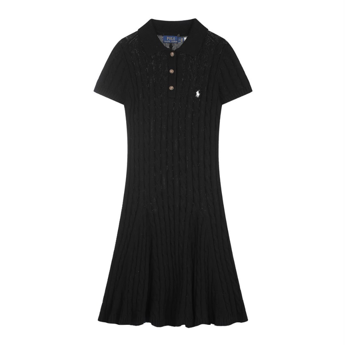 Knee-length cable-knit polo dress