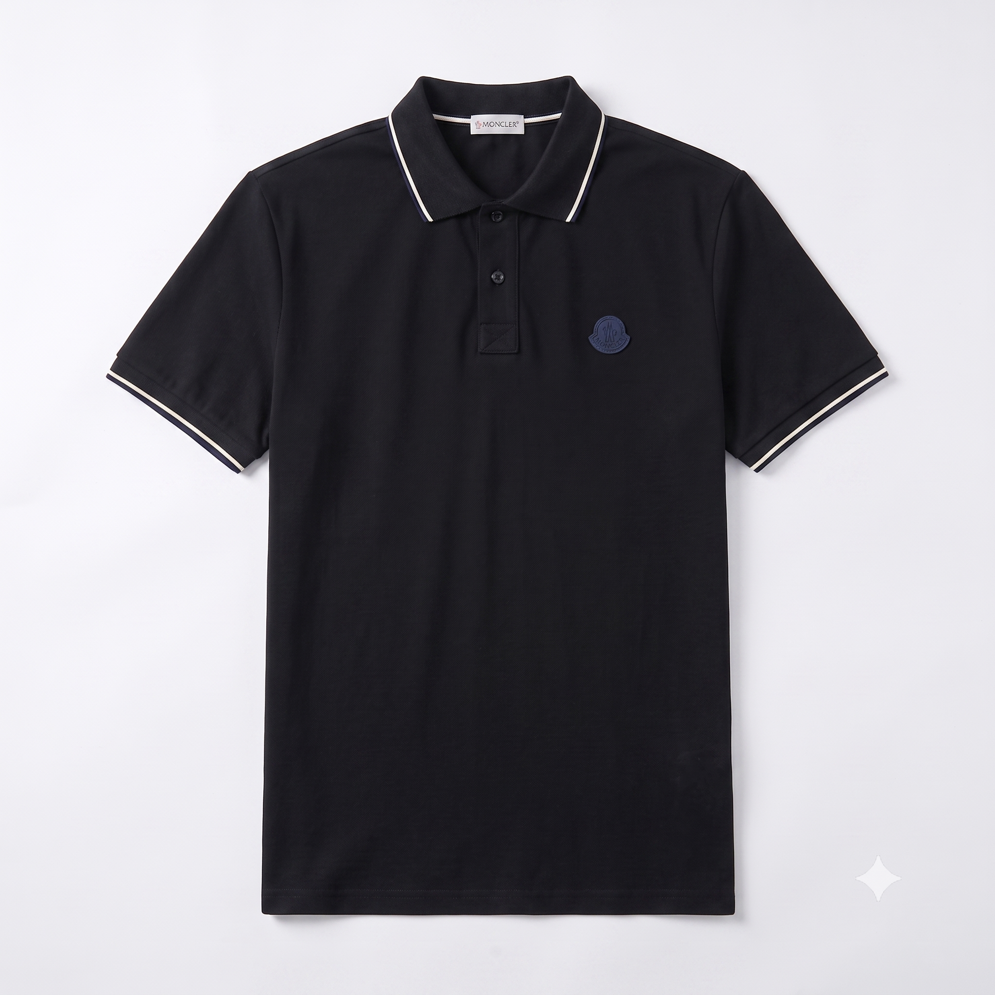Moncler Men's White Short Sleeve Contrast Trim Logo Polo Shirt