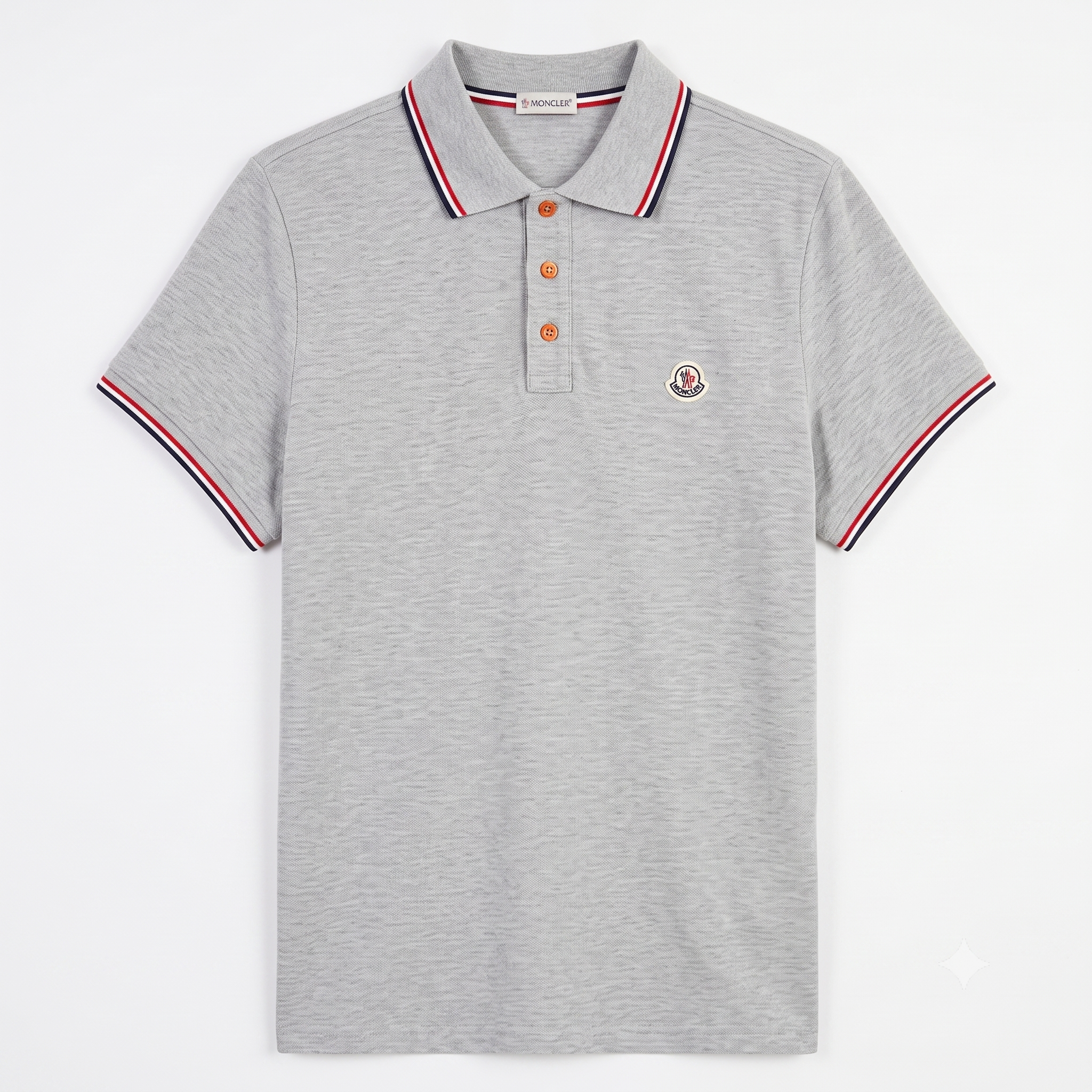 Moncler Men's Orange Cotton Piqué Striped Trim Logo Patch Polo Shirt