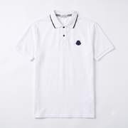 Moncler Men's White Short Sleeve Contrast Trim Logo Polo Shirt