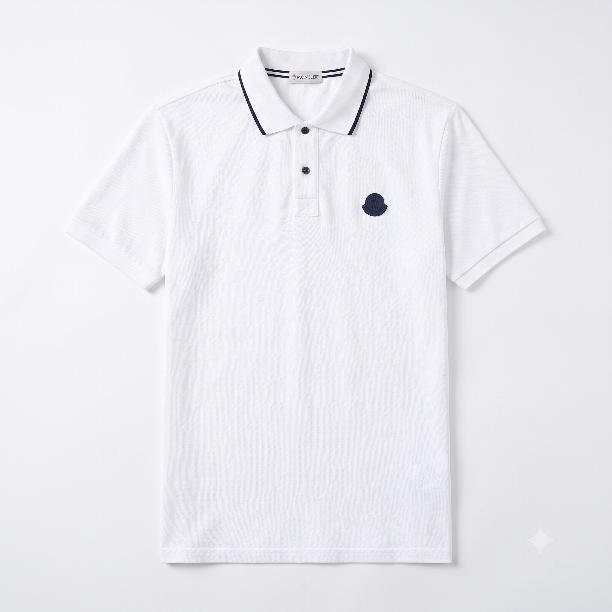 Moncler Men's White Short Sleeve Contrast Trim Logo Polo Shirt
