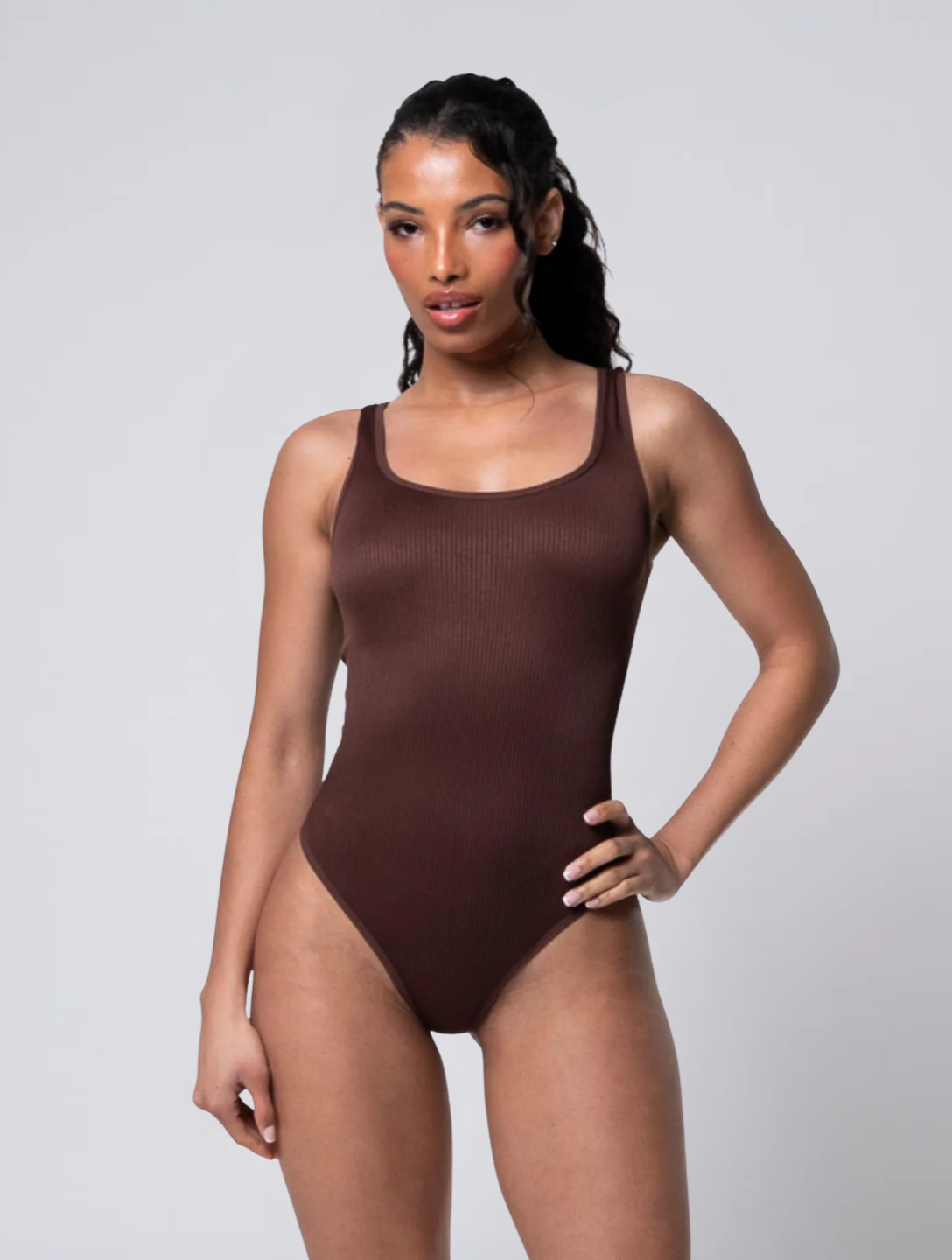 Seamless Ribbed Scoop Neck Bodysuit for Women – Stretch Body for Everyday Wear