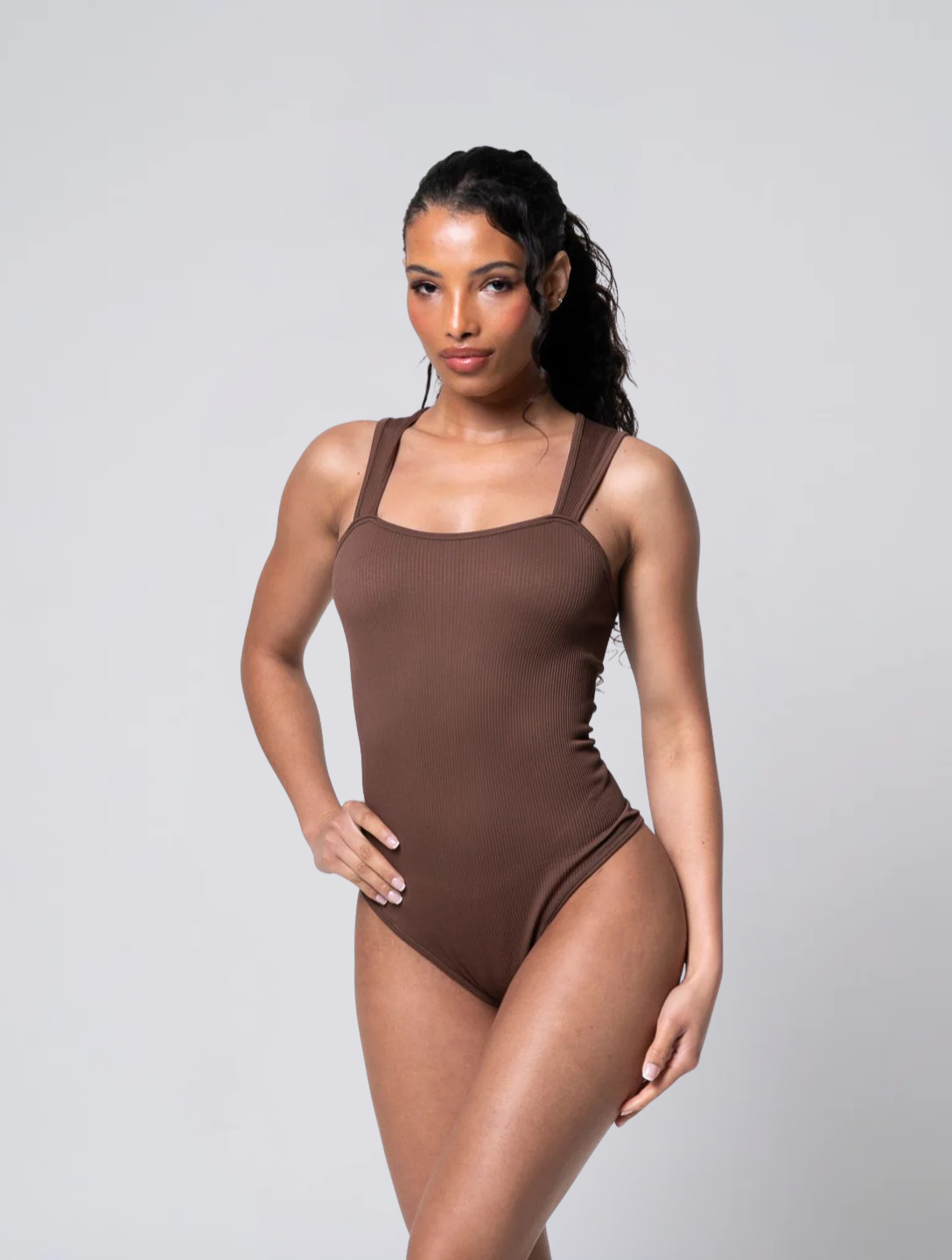 Seamless Ribbed Square Neck Bodysuit for Women – Stretch Body for Everyday Wear