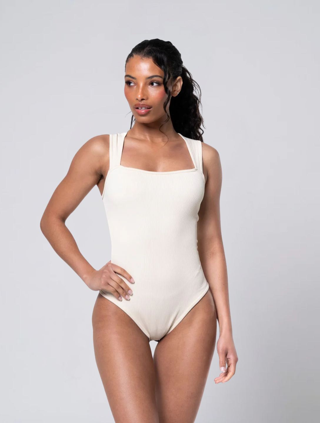 Seamless Ribbed Square Neck Bodysuit for Women – Stretch Body for Everyday Wear