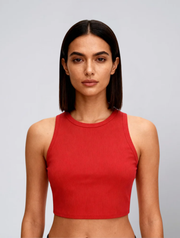 Ribbed Cropped Tank Top for Women – Sleeveless Slim Fit High Neck Crop Top