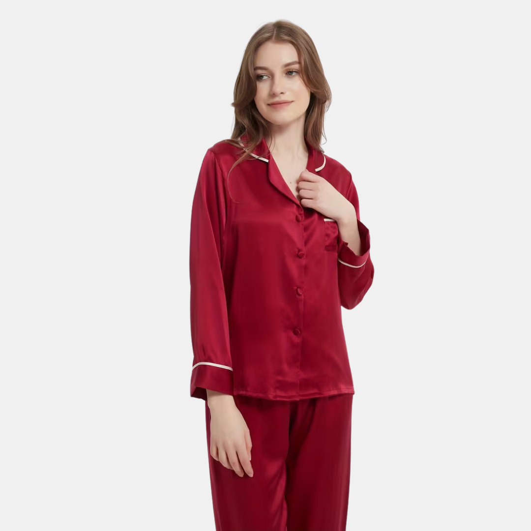 Striped Satin Pyjama Set for Women – Long Sleeve Button Up Two Piece Sleepwear