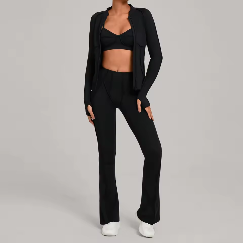 3 Piece Workout Set for Women – Zip Jacket, Sports Bra and Leggings Activewear