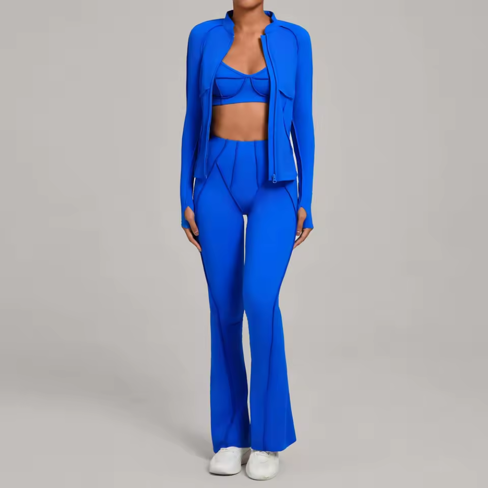 3 Piece Workout Set for Women – Zip Jacket, Sports Bra and Leggings Activewear