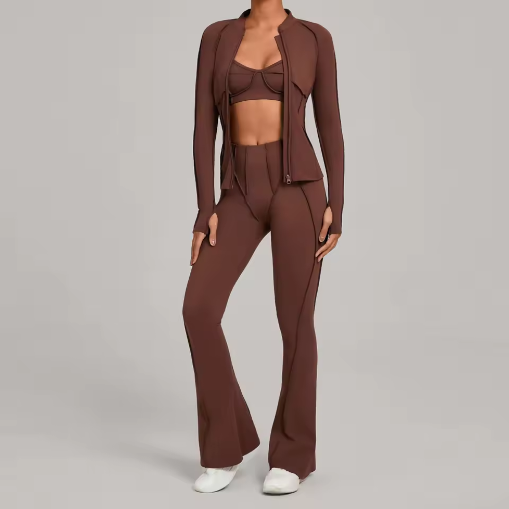 3 Piece Workout Set for Women – Zip Jacket, Sports Bra and Leggings Activewear