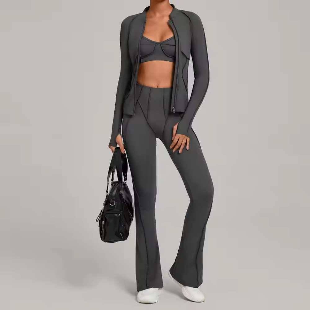 3 Piece Workout Set for Women – Zip Jacket, Sports Bra and Leggings Activewear