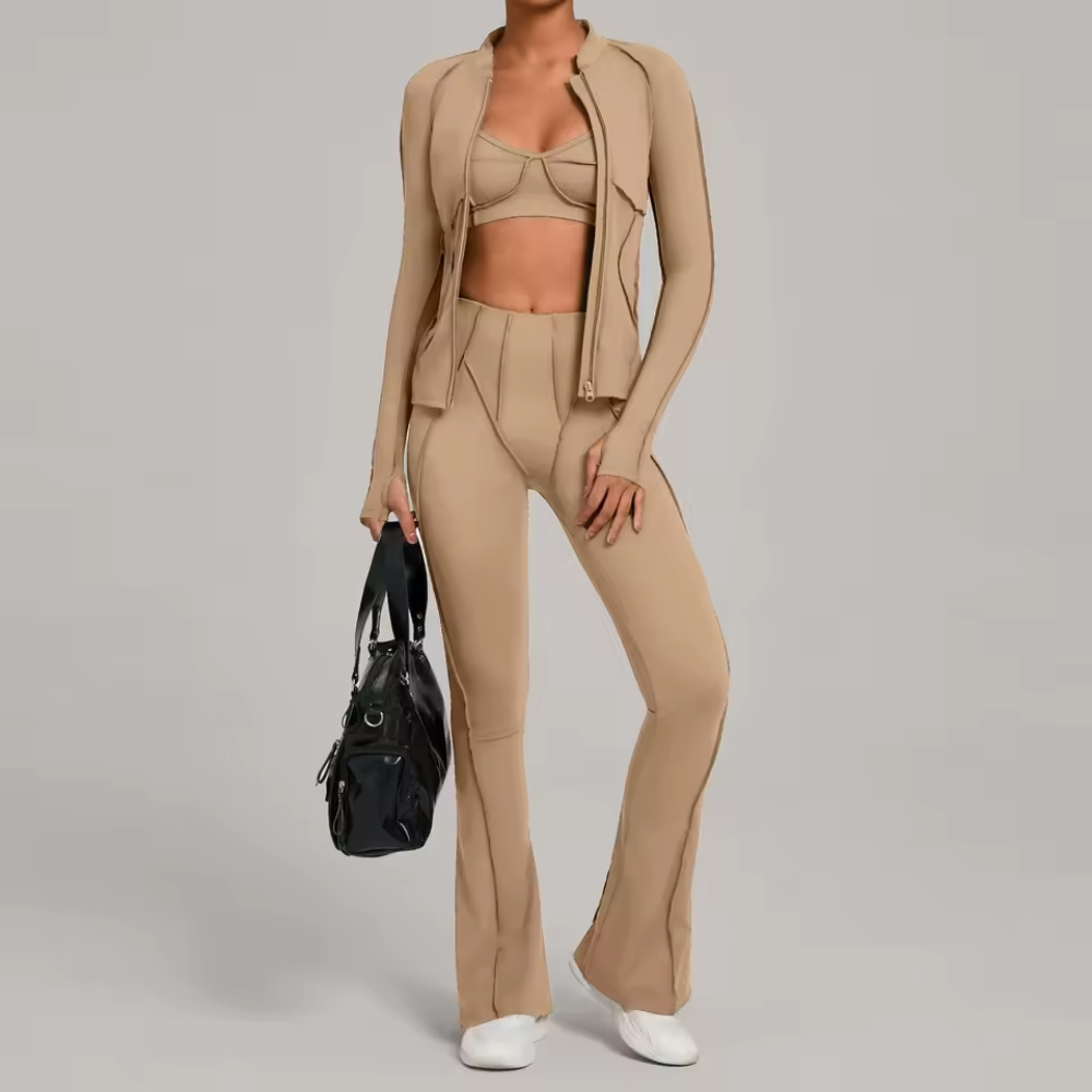 3 Piece Workout Set for Women – Zip Jacket, Sports Bra and Leggings Activewear