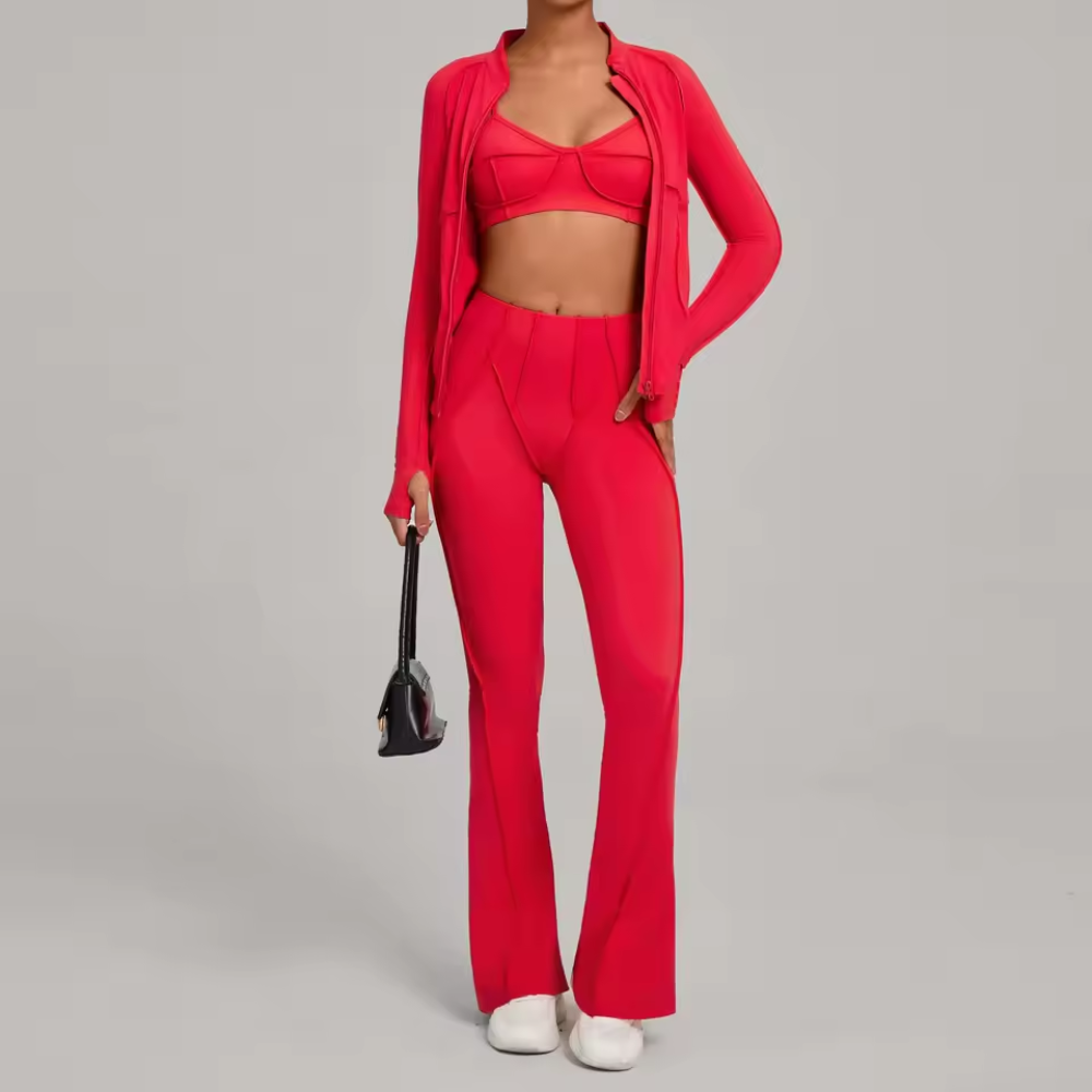 3 Piece Workout Set for Women – Zip Jacket, Sports Bra and Leggings Activewear