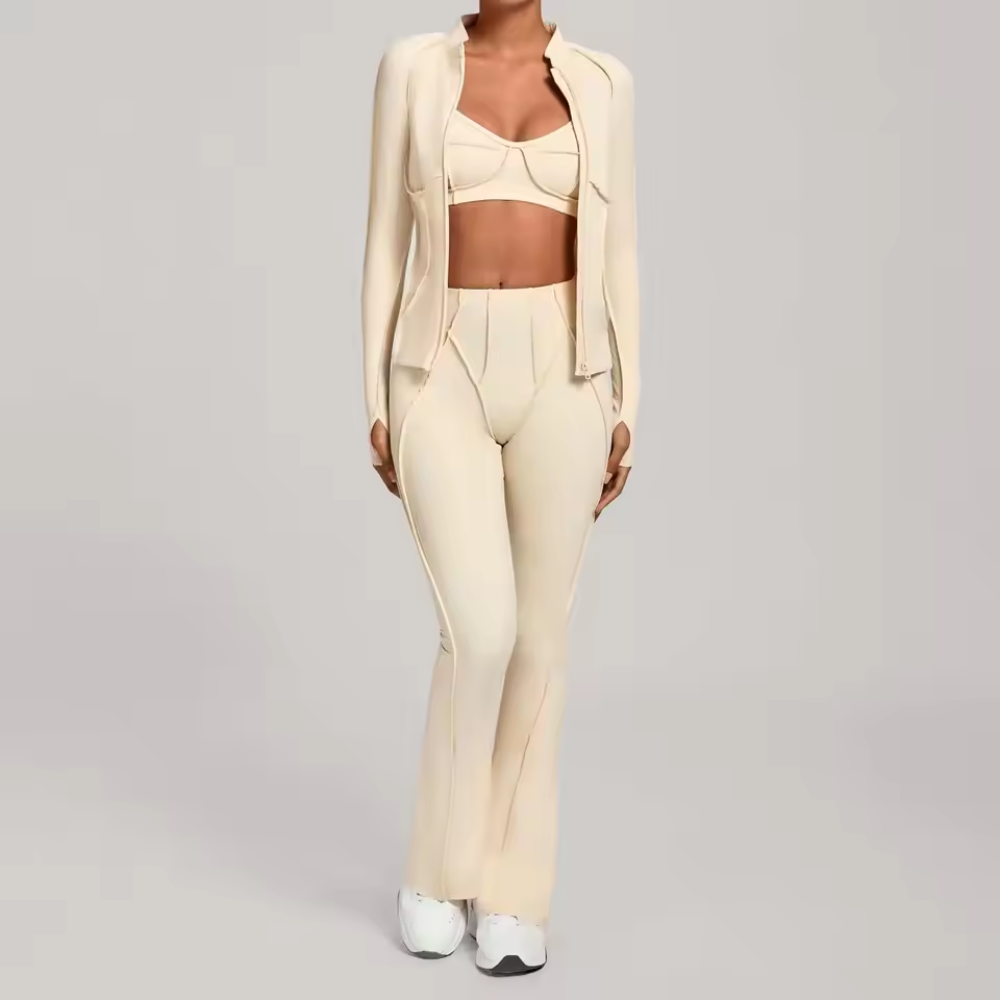 3 Piece Workout Set for Women – Zip Jacket, Sports Bra and Leggings Activewear
