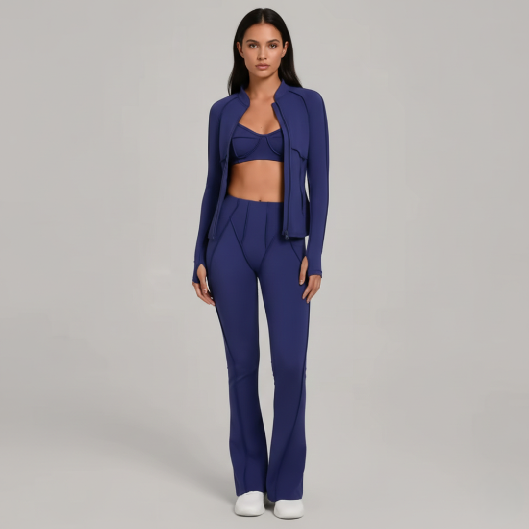 3 Piece Workout Set for Women – Zip Jacket, Sports Bra and Leggings Activewear