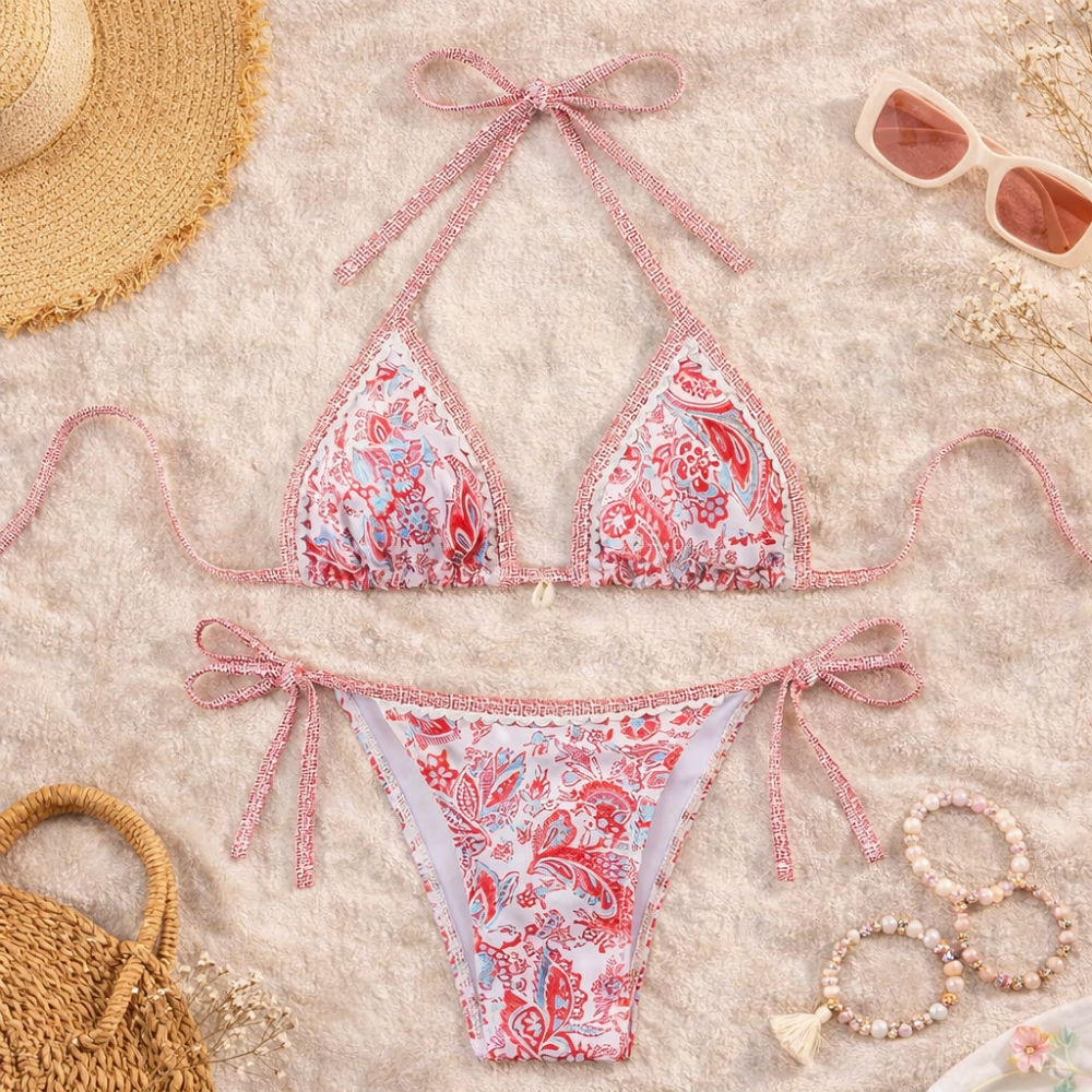 Triangle Bikini Set for Women – Adjustable Halter Neck Tie Side String Two Piece Swimwear
