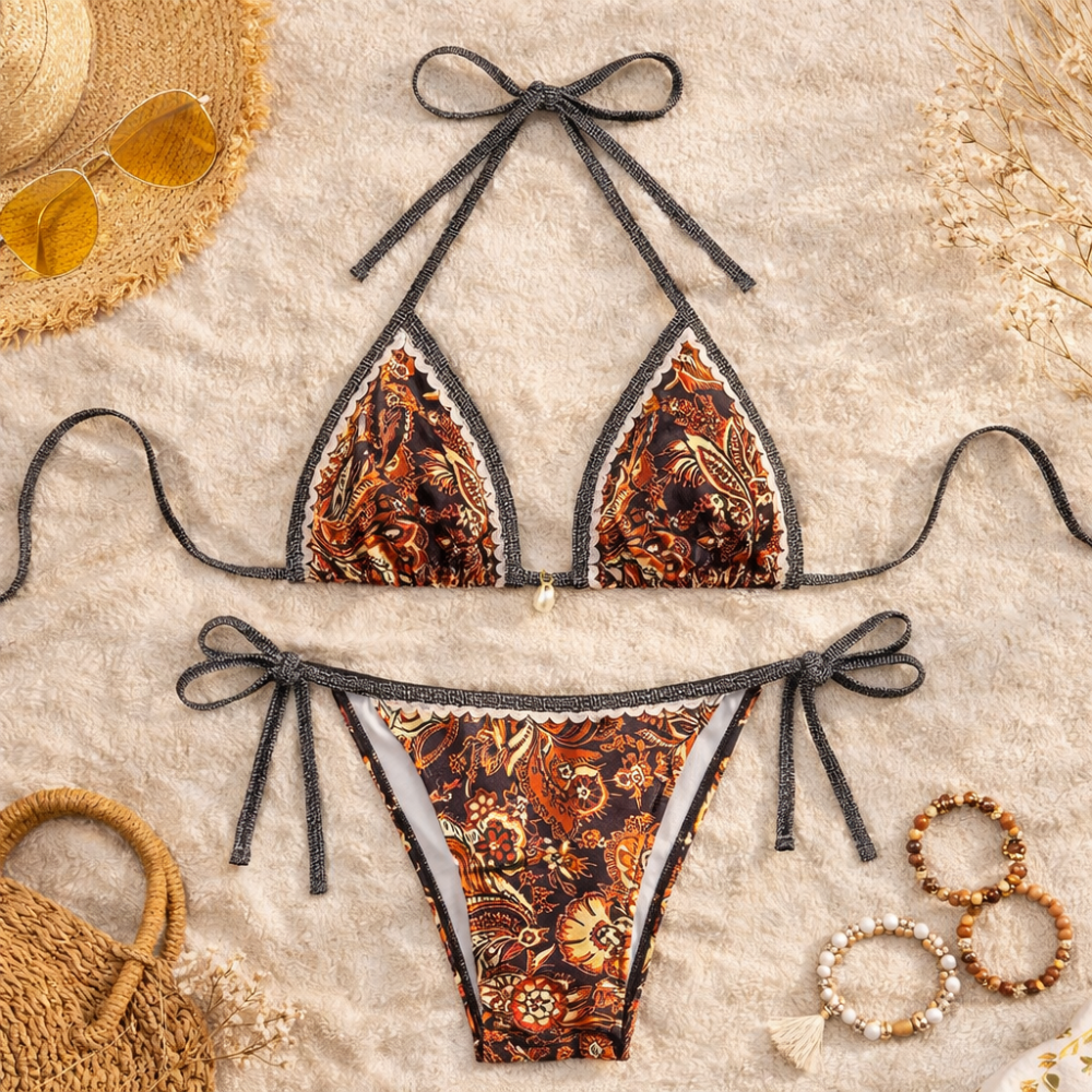 Triangle Bikini Set for Women – Adjustable Halter Neck Tie Side String Two Piece Swimwear
