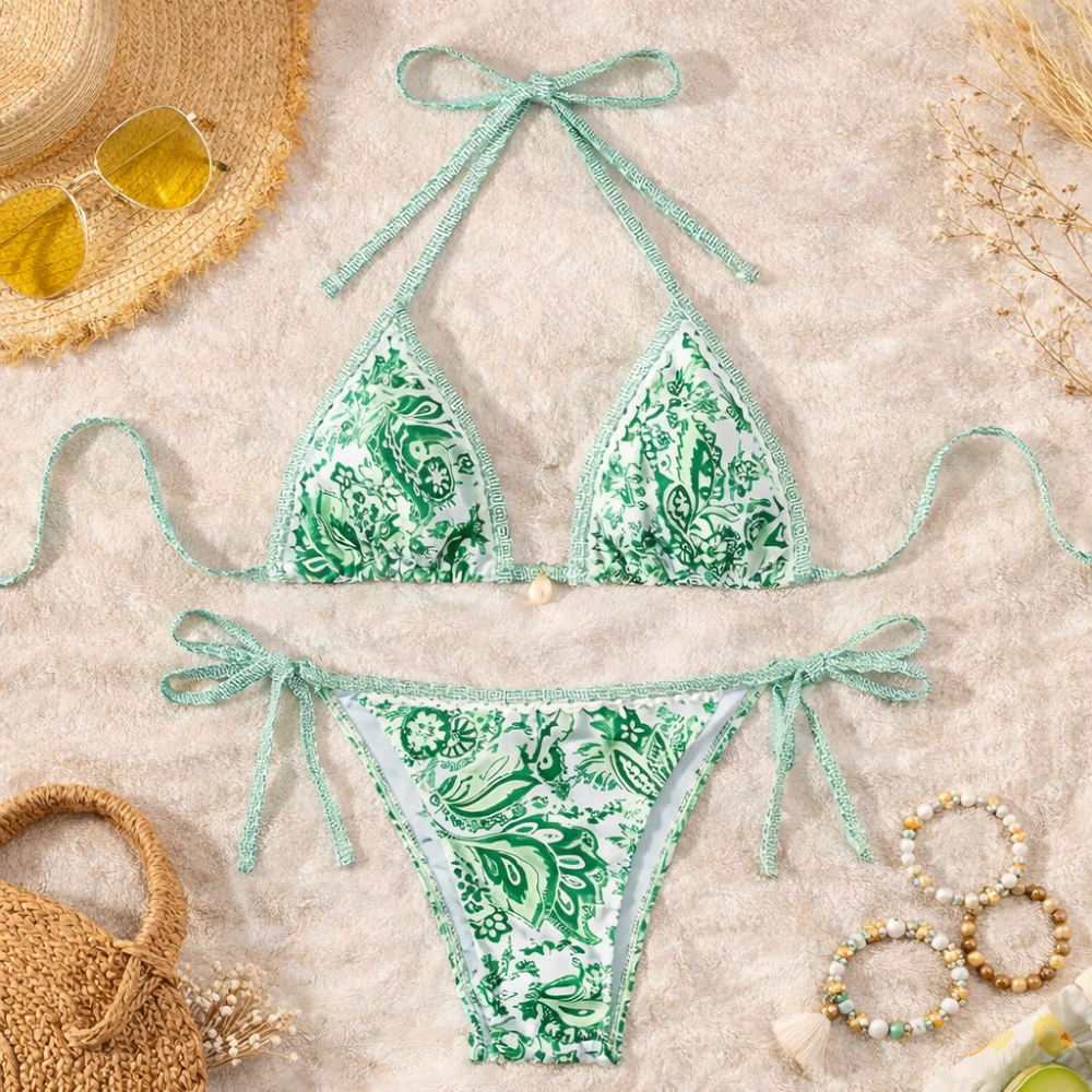 Triangle Bikini Set for Women – Adjustable Halter Neck Tie Side String Two Piece Swimwear