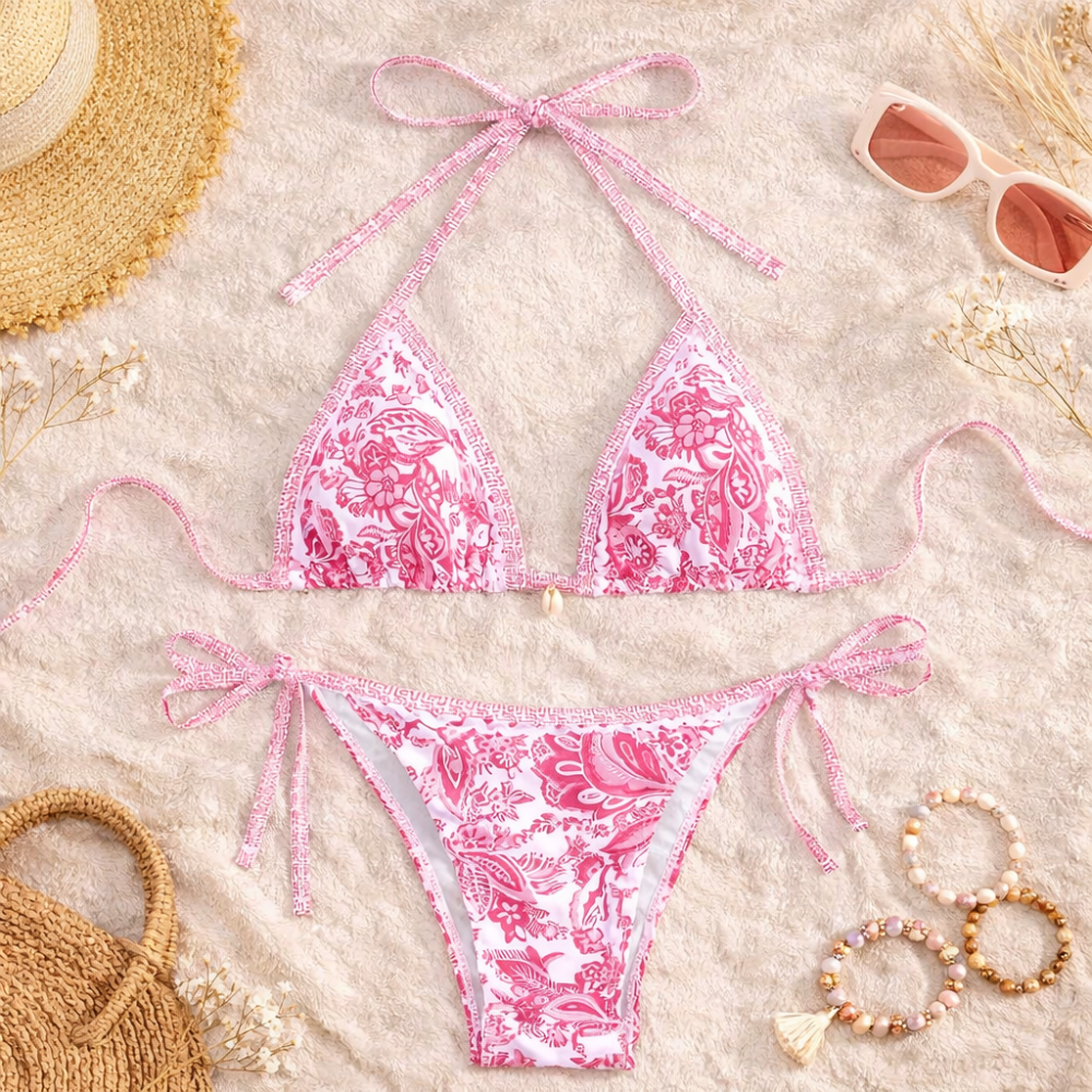 Triangle Bikini Set for Women – Adjustable Halter Neck Tie Side String Two Piece Swimwear